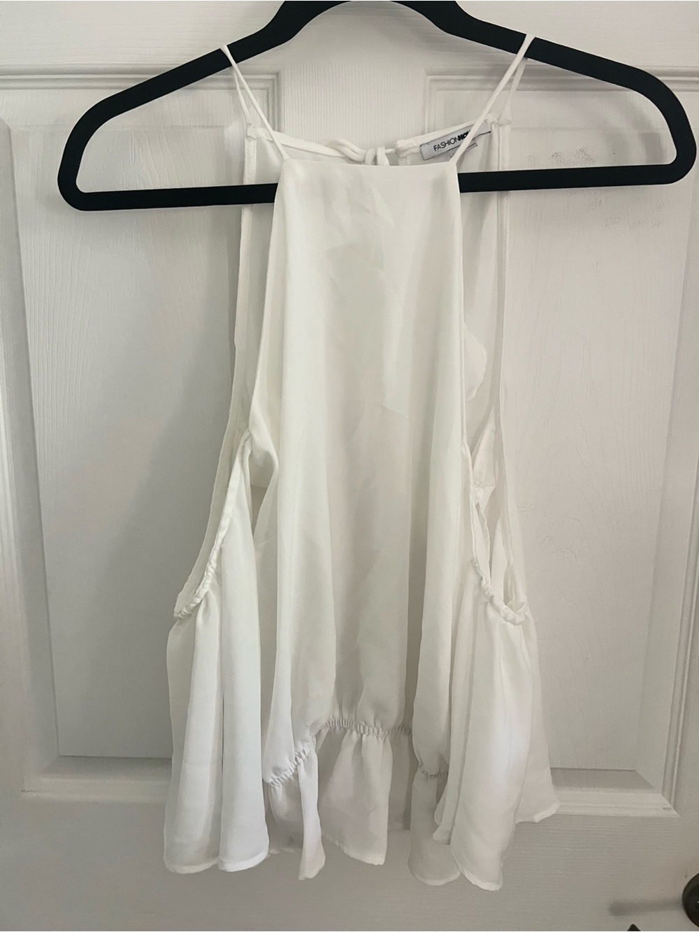 Fashion Nova White Cold Shoulder Tie-Back Ruffle Blouse Top - Picture 2 of 3
